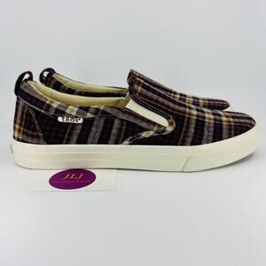 Taos Women's Rubber Soul Burgundy Plaid Canvas Slip On Comfort Sneakers Size 11
